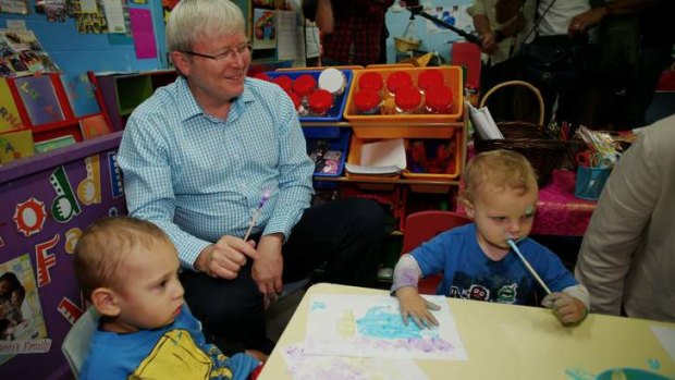 Prime Minister Kevin Rudd at a child care centre in Townsville. He says Mr Wilkie's concerns will be dealt with through the Tasmanian administration.
