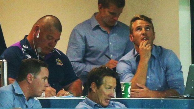 Tense finale: Storm coach Craig Bellamy looks on during the dying stages of his team's come-from-behind win on Monday night.