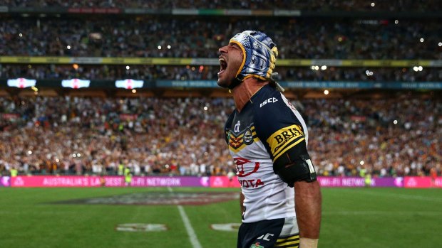 Roar emotion: Johnathan Thurston yells in frustration after missing the conversion kick from the sideline after the siren in regulation time.