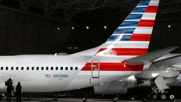 American Airlines unveils its new company logo and exterior paint scheme on a Boeing 737 in Dallas, Texas.
