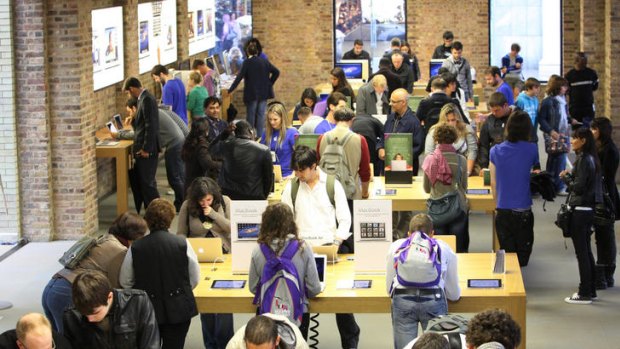 Customers browsing in Apple's Covent Garden store in London.