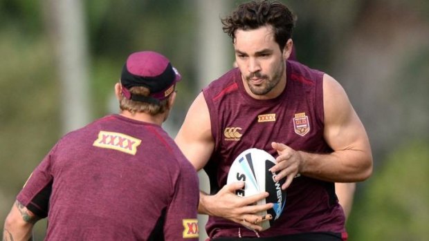 Newcomer to the Maroons forward pack Aidan Guerra works out with the team on the Gold Coast.