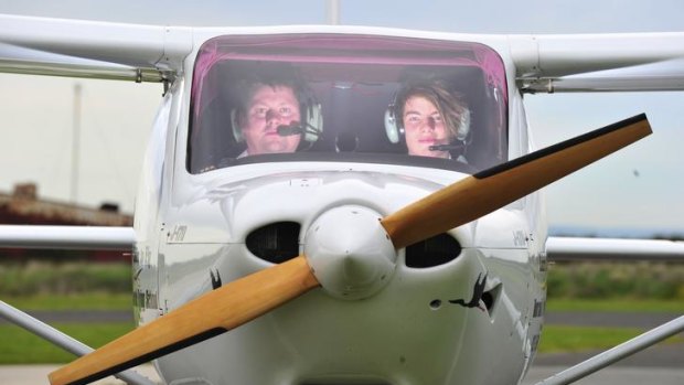 Teacher Chris Barry and student Alex Liolios are on cloud nine as Mr Barry's dream of starting an aviation program in their school has taken off.