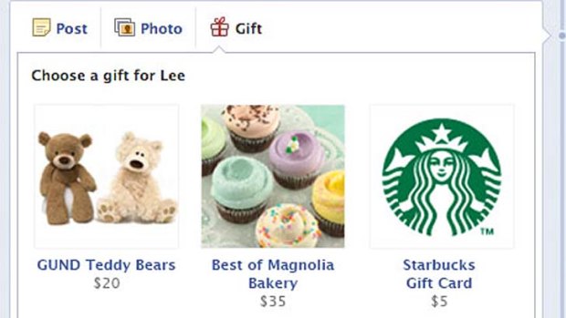 Coming soon ... a screenshot of Facebook Gifts.