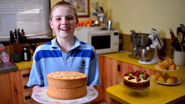 King of the kitchen: At 13, Matthew Fleay-Daly has won a blue ribbon in the sponge sandwich section at the Show.