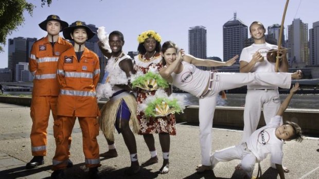SES volunteers Kristian Garrett and Veronica Woo, Polynesian dancers Rahkeem Auda and Corina Auda and  Geraldine Bernard, Claudio Climaco and Sol Ward from Xango Capoeira are set to take part in the G20 Brisbane on Parade event.