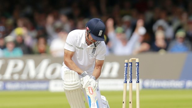 Shattered: Alastair Cook and his stumps.