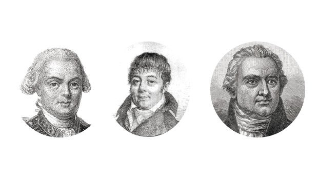 The men behind the French collection, from left: Jean-Francois Laperouse, Jacques-Julien Labillardiere and Joseph Banks. 