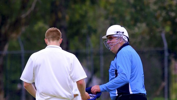 On guard: Sydney umpire Karl Wentzel wears a helmet when officiating in first grade for safety. 