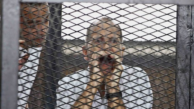 Jailed journalist Peter Greste in court.