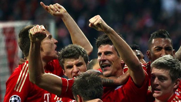 Mario Gomez celebrates Bayern's second goal.