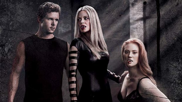 Jason (Ryan Kwanten), Pam (Kristin Bauer van Straten) and Jessica (Deborah Ann Woll) in True Blood.