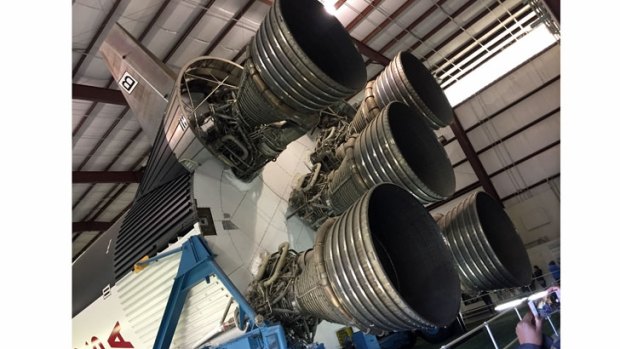 The first stage's Rocketdyne F-1 engines, which fired for 2.5 minutes before falling away into the ocean.