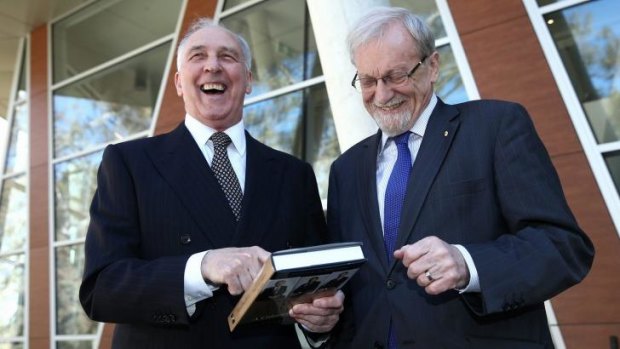 Former prime minister Paul Keating with Gareth Evans at Wednesday's book launch in Canberra.