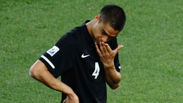 Dejected ... New Zealand defender Winston Reid looks on after the final whistle blew.