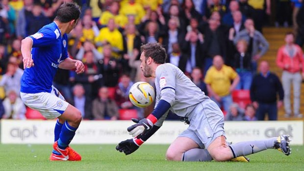 Reflex save: Former Arsenal goalkeeper Manuel Almunia saves Watford from defeat in stoppage time.