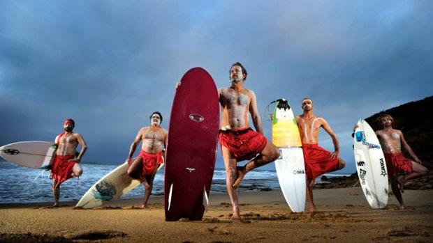 Shore thing: Ready for the indigenous surfing titles at Bells Beach are (from left) Jordie Campbell, Stan Moylan, Tom Avery, Anthony Hume and Russell Molony.
