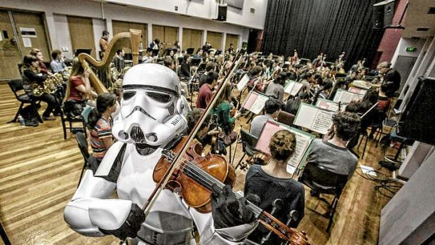 VCA youth orchestra manager Michelle Forbes dressed as a Star Wars storm trooper.