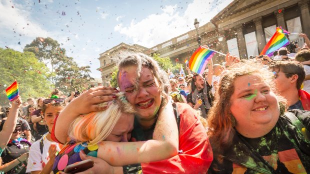 Thousands of Melburnians turned out to celebrate the Yes vote.