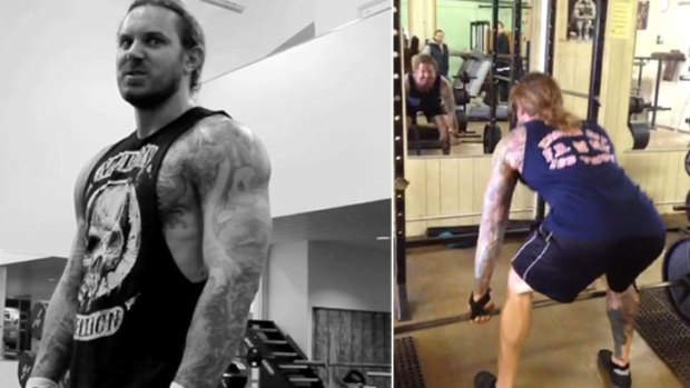 Singer Tim Lambesis pumps iron in the gym in photos posted on his Facebook page.