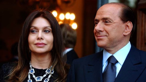Former Italian prime minister Silvio Berlusconi with his then wife, Veronica Lario, at the Villa Madama residence in Rome in 2004.