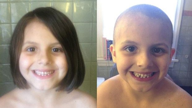 Six-year-old Aellyn Lucas-Stannard before and after her mum agreed to her head-shaving request. The pics sparked an over-the-top outcry from news outlets and social media. 