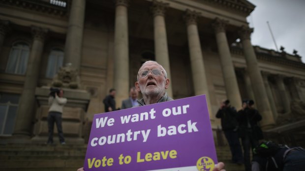 A Vote to Leave campaigner in Bolton, England. 