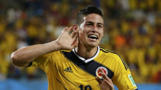 James Rodriguez celebrates after scoring during the World Cup.