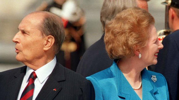 Different directions ... French president Francois Mitterrand with Margaret Thatcher in 1989. Her relations with European leaders were fraught.