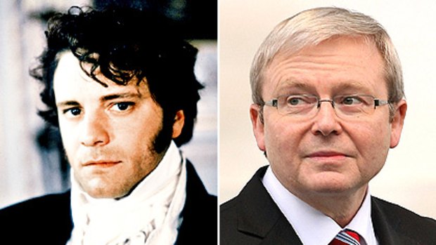 'It was very Pride and Prejudice' ... Therese Rein compares her husband and Prime Minister Kevin Rudd (right) to Jane Austen's romantic and haughty character Mr Darcy, played by actor Colin Firth (pictured left), in a BBC adaptation of the book.