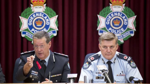 Police commissioner Ian Stewart and assistant commissioner Mike Condon speak to media at Queensland police headquarters on Friday morning.
