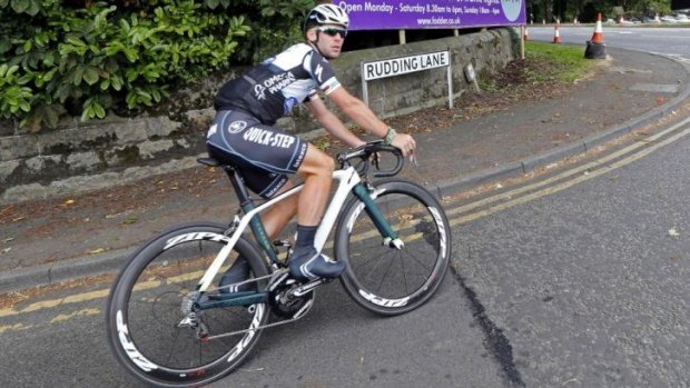Going for a spin: Mark Cavendish trains in northern England.