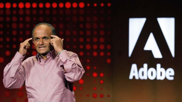 Adobe chief Shantanu Narayen promotes the company's subscription-based software.