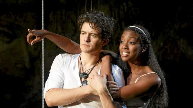 Condola Rashad and Orlando Bloom in <i>Romeo and Juliet</i>.