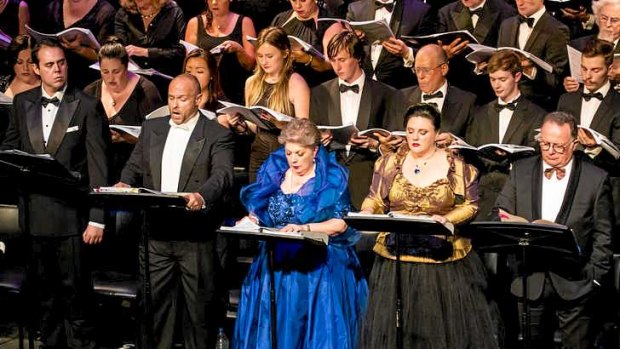 On song: (from left) Melbourne Opera singers Sam Sakker, Jason Wasley, Rosamund Illing and Joanna Cole.