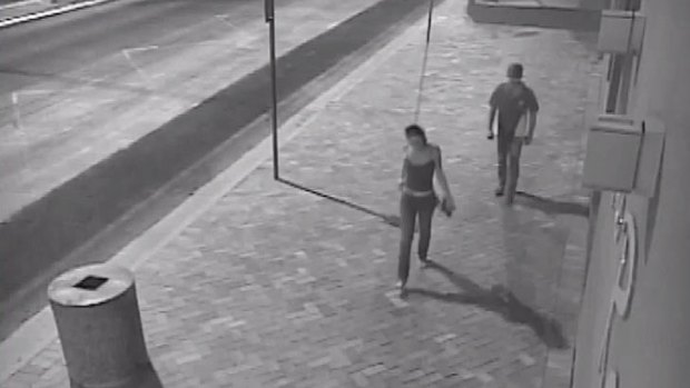Alexis Jeffery, 24, is captured on CCTV footage walking with a man through the streets of Goondiwindi.
