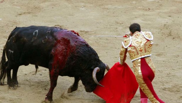Fun and games ... Spanish bullfighter Serafin Martin goes for the kill during the last bullfight at Monumental bullring in central Barcelona  on Sunday.