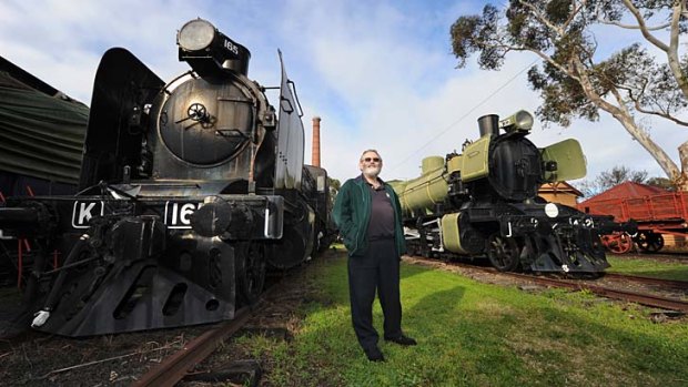 Rusting giants: Wayne Brown with locomotives at the train museum in Newport, which is scheduled for reopening later this year as a proposal is drafted for a new museum.