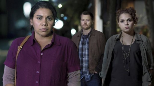Deborah Mailman as Lorraine, Anthony Hayes as Daryl and Rarriwuy Hick as Robyn in <i>Redfern Now: The Telemovie</i>. 