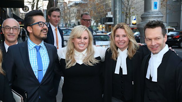 Rebel Wilson and her legal team outside the Victorian Supreme Court.