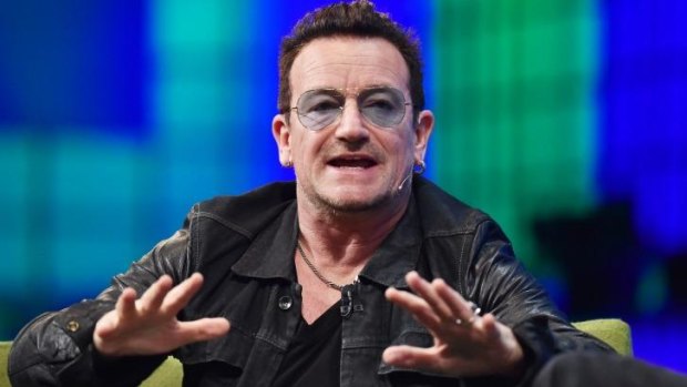 U2 frontman Bono takes the stage at the Dublin Web Summit on November 6.