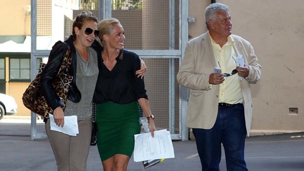Happy trio &#8230; Krystle Hill, left, the unnamed friend who posted her bail and ''Big Jim'' Byrnes, whose attempt to stand surety was knocked back.