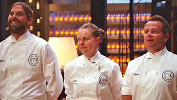 Eyes on the prize ... Rhys, Sarah and Rhett in the finale episode of Masterchef The Professionals.