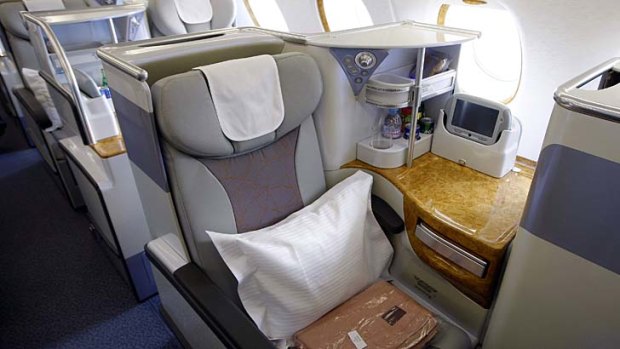 Business class seats on an Emirates A380.