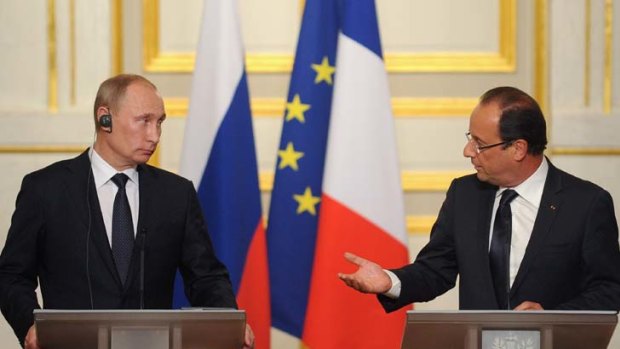 Loggerheads ... meeting in Paris, the French President, Francois Hollande said more sanctions were needed to force Syria’s President, Bashar al-Assad, from power but Russian President, Vladimir Putin, said added pressure on the regime may  lead to civil war.