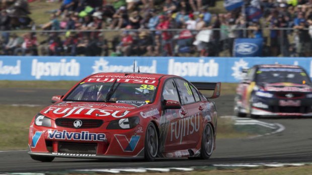 Star of the future: Scott McLaughlin drives to victory at Ipswich in a Garry Rogers Motorsport Commodore.