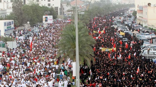 Calls for democracy ... protests coincide with the Bahrain Grand Prix.