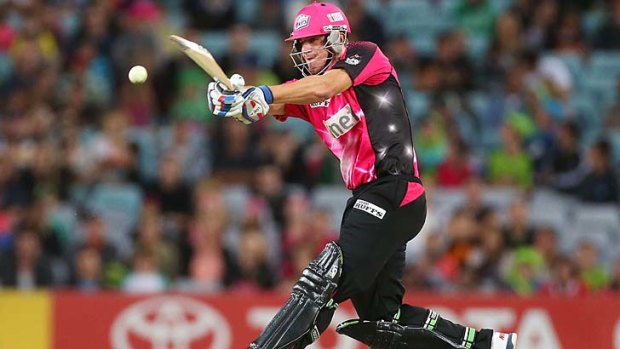 Moises Henriques hits out for the Sydney Sixers during the Big Bash League.