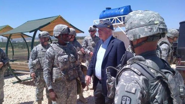 U.S. Senator John McCain is pictured with US troops at a Patriot missile site in southern Turkey on May 27, 2013 in this picture released via McCain's Twitter account.