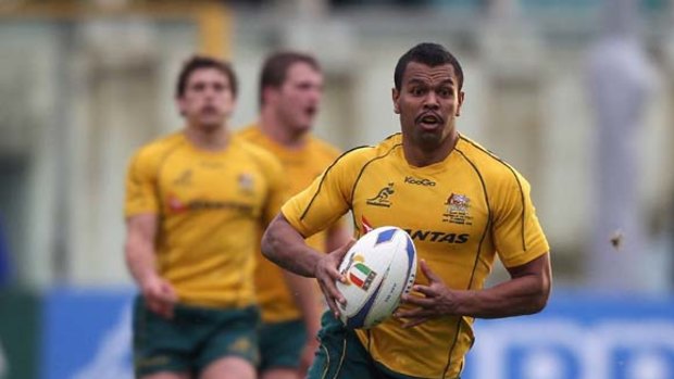 Lean mean flying machine ... Kurtley Beale in action for the Wallabies.